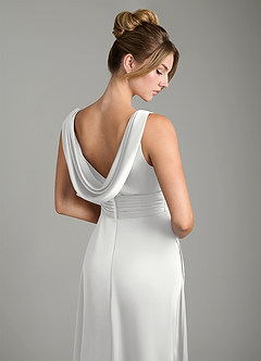 Azazie Karina Bridesmaid Dresses White A-Line Pleated Stretch Satin Dress image2
