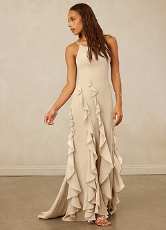 Christian Siriano Bridal for Azazie 1006 Bridesmaid Dresses Champagne Mermaid Ruched Chiffon Dress image4