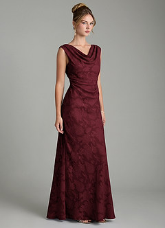 Azazie Kieryn Bridesmaid Dresses Cabernet Mermaid Pleated Floral Burnout Dress image4