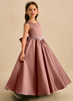 Azazie Heartsong Flower Girl Dresses Cedar Rose Ball-Gown Bow Matte Satin Dress image3