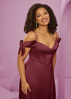 Barbie ♥ Azazie Final Sale Dusty Blue A-Line Off the Shoulder Stretch Satin Dress image14