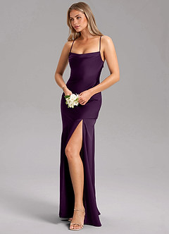 Azazie Grata Bridesmaid Dresses Grape Sheath Side Slit Stretch Satin Dress image4