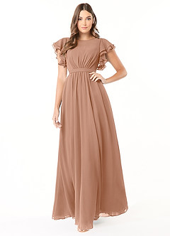 Azazie Daphne Bescheidene Brautjungfernkleider A-Linie Gekräuselt Chiffon Bodenlänge Kleid image1