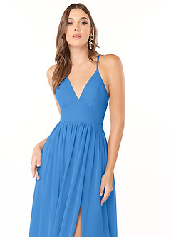 Azazie Aaida Bridesmaid Dresses Blue Jay A-Line Corset Chiffon Dress image6