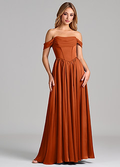 Azazie Raisa Brautjungfernkleider A-Linie Schulterfrei Stretch-Satin Kleid Gebranntes Orange image4