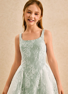 Azazie Cubbie Junior Formal vestidos de niña de las flores Vestido de Salvia Polvorienta de Encaje de Corte en A image6