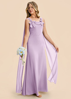 Azazie Chelsea Junior Frosted Lilac Sheath Pleated Stretch Satin Dress image5