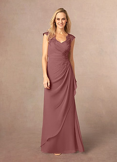Azazie Gladys Vestidos para mãe da noiva Vestir Rosa Do Deserto de Chiffon de Linha A com Renda image2