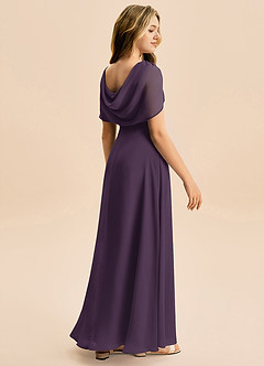 Azazie Emma Junior Robe Trapèze en Mousseline de soie Plissée Prune image6