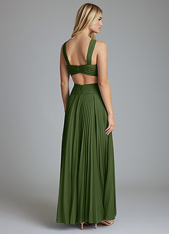 Azazie Hosanna Bridesmaid Dresses Olive A-Line Pleated Chiffon Dress image3