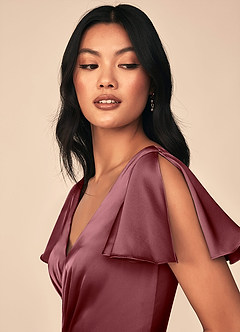 Azazie Soren Bridesmaid Dresses Desert Rose A-Line Pleated Stretch Satin Dress image6