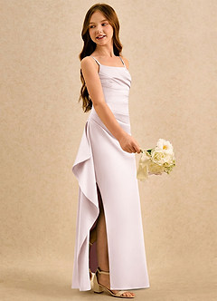 Azazie Cannoli Girls Formal Blumenmädchenkleider A-Linie Plissee Matte Satin Kleid Zartrosa image4
