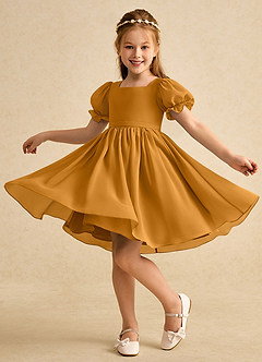 Azazie Jolie Blumenmädchenkleider A-Linie mit ärmel Chiffon Kleid Butterscotch image3