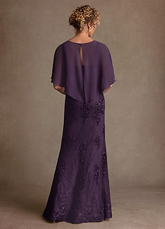 Azazie Amrita Mère de la mariée Robes Robe Sirène en Mousseline de soie Dentelle Prune image3