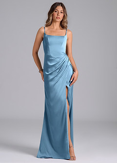 Azazie Donielle Bridesmaid Dresses Steel Blue Mermaid Corset Stretch Satin Dress image4