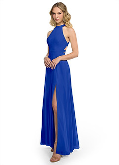 Azazie Clarice Bridesmaid Dresses Royal Blue A-Line Halter Chiffon Dress image2