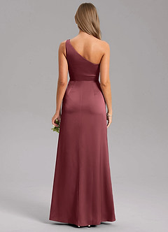 Azazie Feby Robes de demoiselle d'honneur Robe Trapèze en Satin extensible Ue épaule Merlot image2