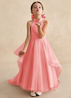 Azazie Bev Flower Girl Dresses Coral A-Line Convertible Tulle Dress image4