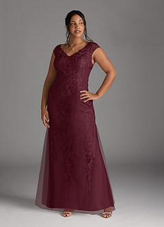 Azazie Melena Mother of the Bride Dresses Cabernet Mermaid Lace Tulle Dress image7