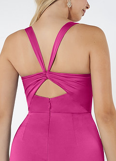 Azazie Mero Jurken voor bruidsmeisjes Jurk van Stretch Satijn met Kolom Geplooid Fuchsia image5