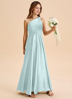 Azazie Charlize Junior Abito A-Line in Raso Elasticizzato Plissettato Sea Glass image3