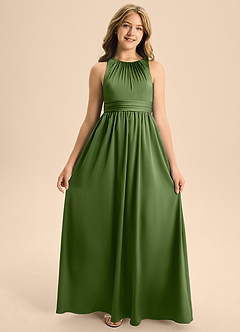 Azazie Jaylah Junior Juniper A-Line Pleated Stretch Satin Dress image6
