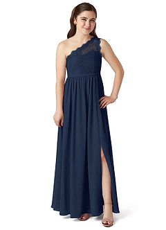 Azazie Demi Lace Pleated Chiffon Floor-Length Junior Bridesmaid Dress image1