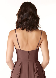 Azazie Peyton Bridesmaid Dresses Espresso A-Line Ruched Chiffon Dress image3