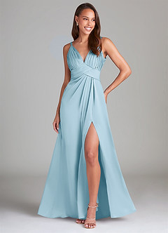 Azazie Maren Allure Bridesmaid Dresses Sky Blue A-Line Lace Stretch Satin Dress image1