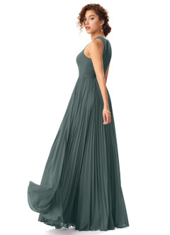 Azazie Lindie Final Sale Pewter A-Line Scoop Pleated Chiffon Dress image19