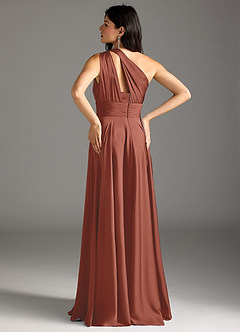 Azazie Charlize Bridesmaid Dresses Auburn A-Line One Shoulder Stretch Satin Dress image6
