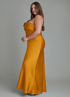 Azazie Saylor Vestidos de damas de honor Vestido Caramelo de Satén Elástico de Corte Sirena con Palabra de honor image14