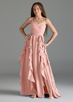 Azazie Peyton Junior Rosette A-Line V-Neck Cascading Ruffles Chiffon Dress image1