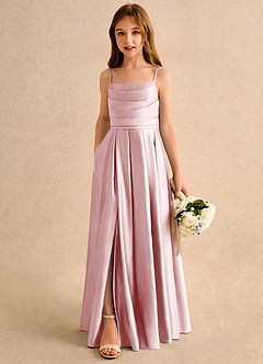 Azazie Reia Girls Formal Venta Final Vestido de Powder Blue de Satin Mate de Corte en A con Plisado image5