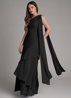 Azazie Monique Bridesmaid Dresses Black A-Line One Shoulder Chiffon Dress image4