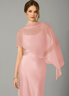 Azazie Jaleesa Bridesmaid Dresses Powder Pink A-Line High Neck Stretch Satin Dress image2