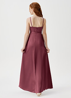 Azazie Kaylee Junior Robe Trapèze en Satin extensible avec ceinture Merlot image2