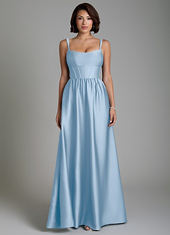 Azazie Mona Bridesmaid Dresses Powder Blue A-Line Corset Stretch Satin Dress image4