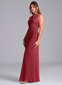 Azazie Evadne Brautjungfernkleider A-Linie Plissee Chiffon Kleid Granatapfelrot image5