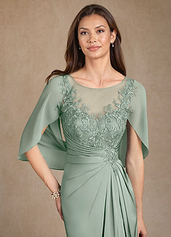 Azazie Hera Mother of the Bride Dresses Agave A-Line Lace Stretch Satin Dress image5