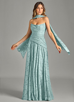 Azazie Gabriela 신부 들러리 드레스 A라인 스트랩리스 플로럴 번아웃 바닥 길이 드레스 image1