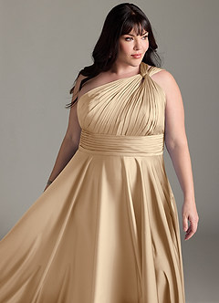Azazie Charlize Abiti da Damigella Abito A-Line in Raso Elasticizzato Monospalla Champagne image15