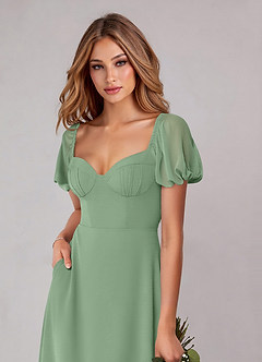 Azazie Fatima Bridesmaid Dresses Matcha A-Line with Pockets Chiffon Dress image6