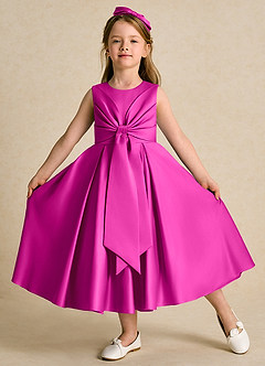 Azazie Lady Flower Girl Dresses Fuchsia A-Line Pleated Matte Satin Dress image1