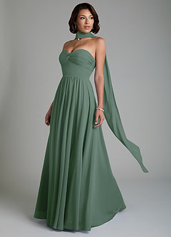 Azazie Petra Bridesmaid Dresses Eucalyptus A-Line Corset Chiffon Dress image8