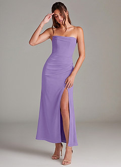 Azazie Leonis 신부 들러리 드레스 인어 스트랩리스 쉬폰 발목 길이 드레스 image1