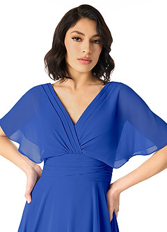 Azazie Pamela Bridesmaid Dresses Royal Blue A-Line V-Neck Pleated Chiffon Dress image4