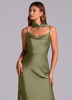 Azazie Yazmine Final Sale Pistachio Mermaid Pleated Stretch Satin Dress image8