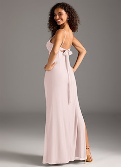 Azazie Mai Bridesmaid Dresses Blushing Pink Sheath Pleated Mesh Dress image2