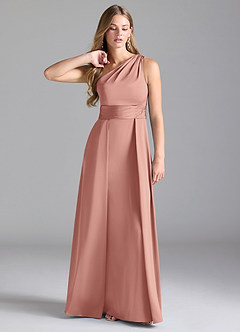Azazie Dallas Bridesmaid Dresses Rosette A-Line One Shoulder Stretch Satin Dress image1